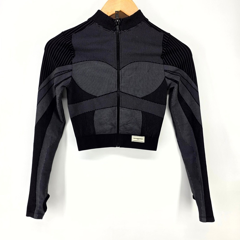 The Giving Movement Zip Up Jacket Womens S Black Grey Seamless Cropped Gym Top